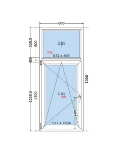 Okno PCV 80x190 cm FIX-Rozwierno-Uchylne Dwuszybowe Decco EkoSun 6 2