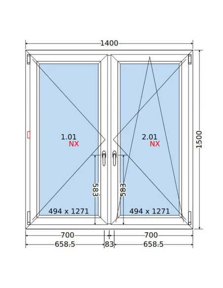 Okno PCV 140x150 cm Rozwierne-Rozwierno-Uchylne Dwuszybowe Decco EkoSun 6