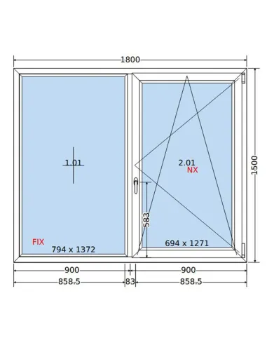 Okno PCV 180x150 cm FIX-Rozwierno-Uchylne Dwuszybowe Decco EkoSun 6