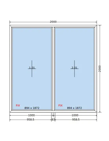Okno PCV 200x200 cm FIX-FIX (Stałe) Dwuszybowe Decco EkoSun 6