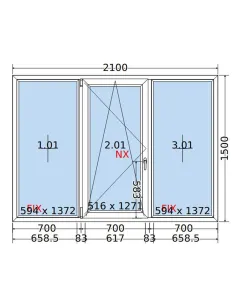 Okno PCV 210x150 cm FIX-Rozwierno-Uchylne-FIX Dwuszybowe Decco EkoSun 6 2