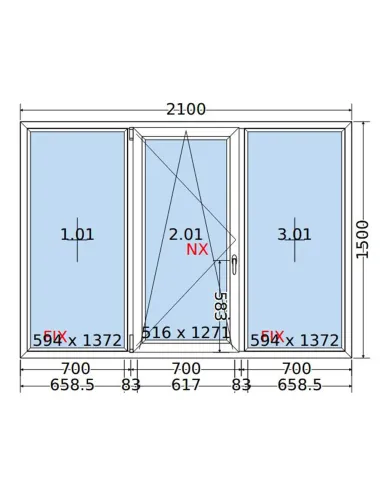 Okno PCV 210x150 cm FIX-Rozwierno-Uchylne-FIX Dwuszybowe Decco EkoSun 6