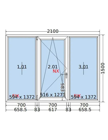 Okno PCV 210x150 cm FIX-Rozwierno-Uchylne-FIX Dwuszybowe Decco EkoSun 6