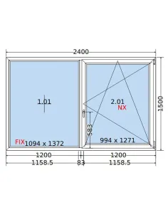 Okno PCV 240x150 cm FIX-Rozwierno-Uchylne Dwuszybowe Decco EkoSun 6 2