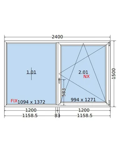 Okno PCV 240x150 cm FIX-Rozwierno-Uchylne Dwuszybowe Decco EkoSun 6