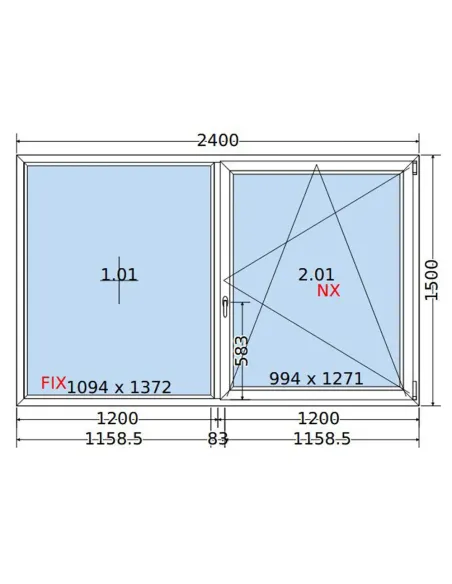 Okno PCV 240x150 cm FIX-Rozwierno-Uchylne Dwuszybowe Decco EkoSun 6