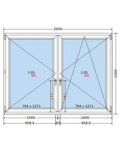Okno PCV 200x150 cm Rozwierne-Rozwierno-Uchylne Dwuszybowe Decco EkoSun 6 2