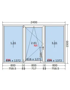 Okno PCV 240x150 cm FIX-Rozwierno-Uchylne-FIX Dwuszybowe Decco EkoSun 6 2