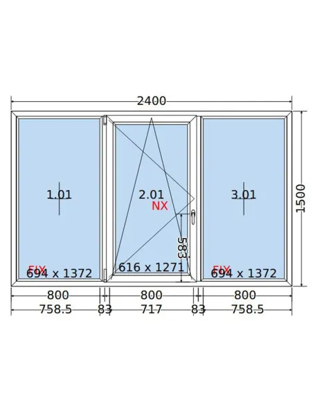 Okno PCV 240x150 cm FIX-Rozwierno-Uchylne-FIX Dwuszybowe Decco EkoSun 6