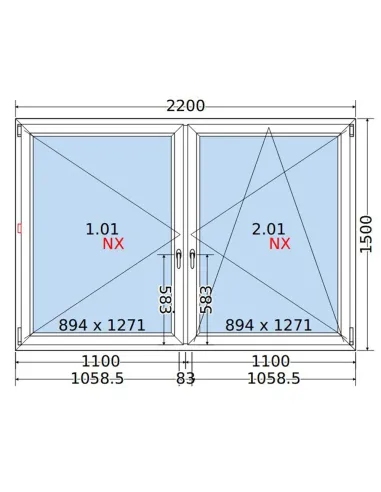 Okno PCV 220x150 cm Rozwierne-Rozwierno-Uchylne Dwuszybowe Decco EkoSun 6