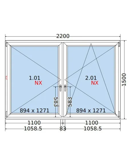 Okno PCV 220x150 cm Rozwierne-Rozwierno-Uchylne Dwuszybowe Decco EkoSun 6