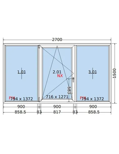 Okno PCV 270x150 cm FIX-Rozwierno-Uchylne-FIX Dwuszybowe Decco EkoSun 6