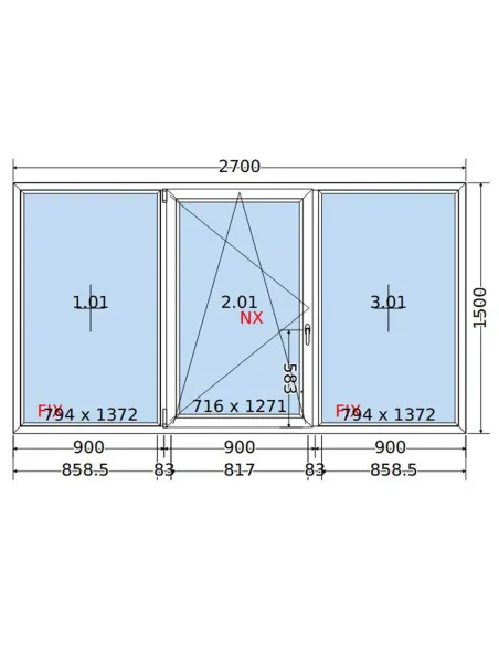 Okno PCV 270x150 cm FIX-Rozwierno-Uchylne-FIX Dwuszybowe Decco EkoSun 6