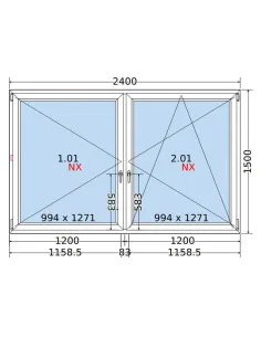 Okno PCV 240x150 cm Rozwierne-Rozwierno-Uchylne Dwuszybowe Decco EkoSun 6 2