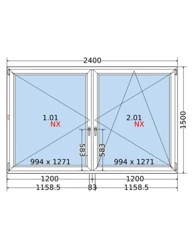 Okno PCV 240x150 cm Rozwierne-Rozwierno-Uchylne Dwuszybowe Decco EkoSun 6