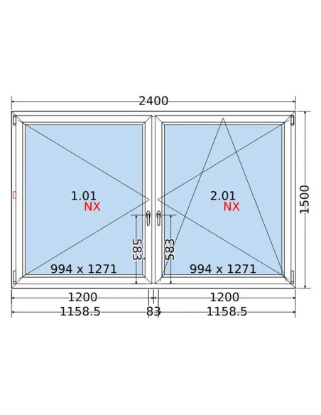 Okno PCV 240x150 cm Rozwierne-Rozwierno-Uchylne Dwuszybowe Decco EkoSun 6
