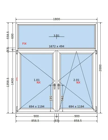 Okno PCV 180x200 cm FIX-Rozwierne-Rozwierno-Uchylne Dwuszybowe Decco EkoSun 6
