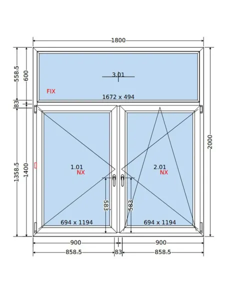 Okno PCV 180x200 cm FIX-Rozwierne-Rozwierno-Uchylne Dwuszybowe Decco EkoSun 6