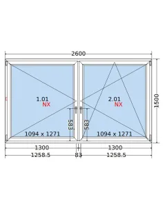 Okno PCV 260x150 cm Rozwierne-Rozwierno-Uchylne Dwuszybowe Decco EkoSun 6 2