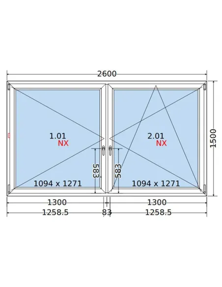 Okno PCV 260x150 cm Rozwierne-Rozwierno-Uchylne Dwuszybowe Decco EkoSun 6
