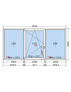Okno PCV 300x150 cm FIX-Rozwierno-Uchylne-FIX Dwuszybowe Decco EkoSun 6 2