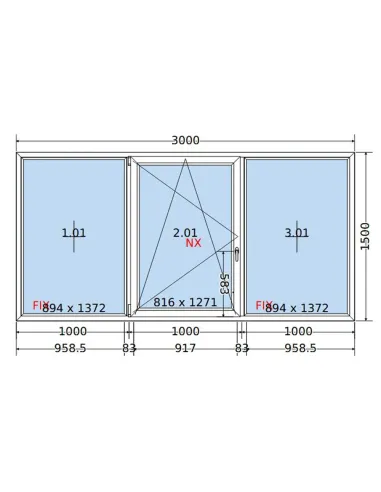 Okno PCV 300x150 cm FIX-Rozwierno-Uchylne-FIX Dwuszybowe Decco EkoSun 6