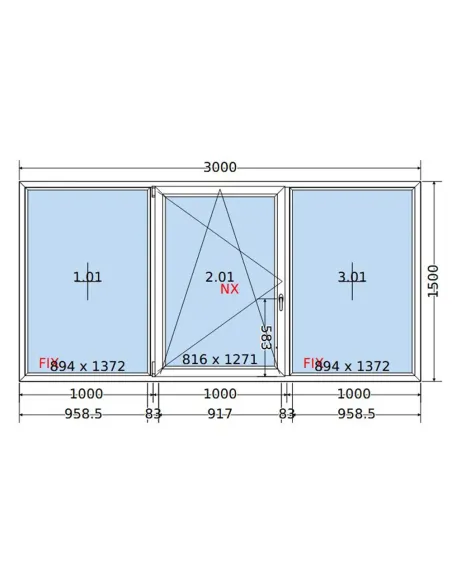Okno PCV 300x150 cm FIX-Rozwierno-Uchylne-FIX Dwuszybowe Decco EkoSun 6