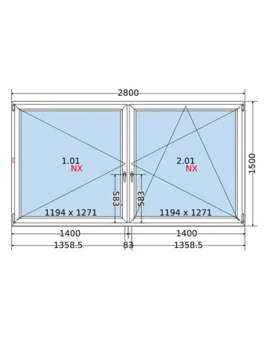 Okno PCV 280x150 cm Rozwierne-Rozwierno-Uchylne Dwuszybowe Decco EkoSun 6