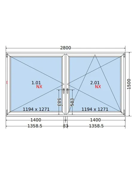 Okno PCV 280x150 cm Rozwierne-Rozwierno-Uchylne Dwuszybowe Decco EkoSun 6