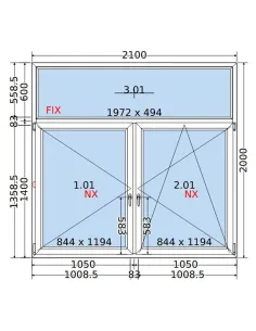 Okno PCV 210x200 cm FIX-Rozwierne-Rozwierno-Uchylne Dwuszybowe Decco EkoSun 6 2