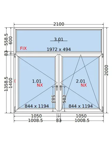 Okno PCV 210x200 cm FIX-Rozwierne-Rozwierno-Uchylne Dwuszybowe Decco EkoSun 6