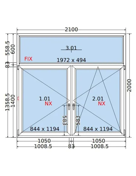 Okno PCV 210x200 cm FIX-Rozwierne-Rozwierno-Uchylne Dwuszybowe Decco EkoSun 6