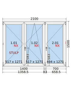 Okno PCV 210x150 cm Rozwierne-Rozwierno-Uchylne-Rozwierne Dwuszybowe Decco EkoSun 6 2