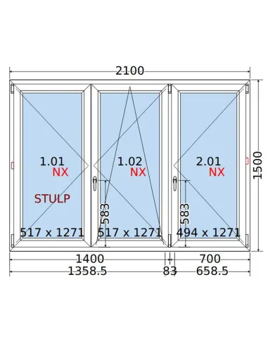 Okno PCV 210x150 cm Rozwierne-Rozwierno-Uchylne-Rozwierne Dwuszybowe Decco EkoSun 6