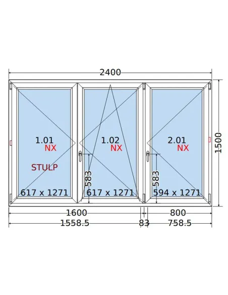Okno PCV 240x150 cm Rozwierne-Rozwierno-Uchylne-Rozwierne Dwuszybowe Decco EkoSun 6