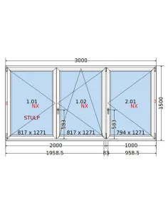 Okno PCV 300x150 cm Rozwierne-Rozwierno-Uchylne-Rozwierne Dwuszybowe Decco EkoSun 6 2
