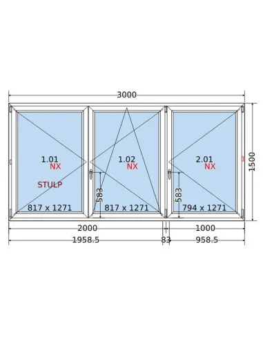 Okno PCV 300x150 cm Rozwierne-Rozwierno-Uchylne-Rozwierne Dwuszybowe Decco EkoSun 6