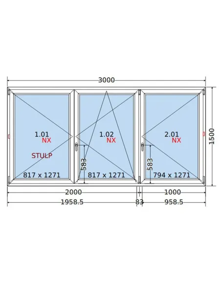 Okno PCV 300x150 cm Rozwierne-Rozwierno-Uchylne-Rozwierne Dwuszybowe Decco EkoSun 6