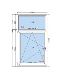 Okno PCV 110 x 190 cm FIX-Rozwierno-Uchylne Trzyszybowe Salamander BluEvolution 82 2