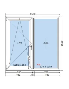 Okno PCV 150 x 150 cm Rozwierno-Uchylne-FIX Trzyszybowe Salamander BluEvolution 82 2
