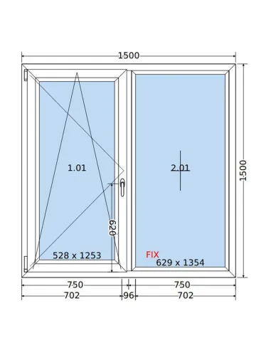 Okno PCV 150 x 150 cm Rozwierno-Uchylne-FIX Trzyszybowe Salamander BluEvolution 82