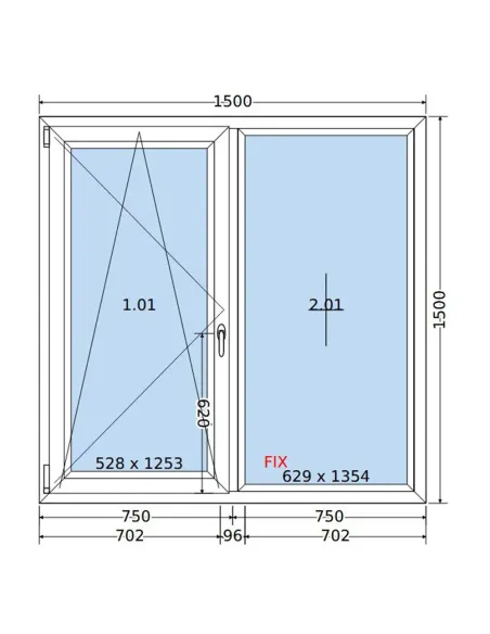 Okno PCV 150 x 150 cm Rozwierno-Uchylne-FIX Trzyszybowe Salamander BluEvolution 82