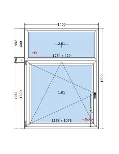 Okno PCV 140 x 190 cm FIX-Rozwierno-Uchylne Trzyszybowe Salamander BluEvolution 82