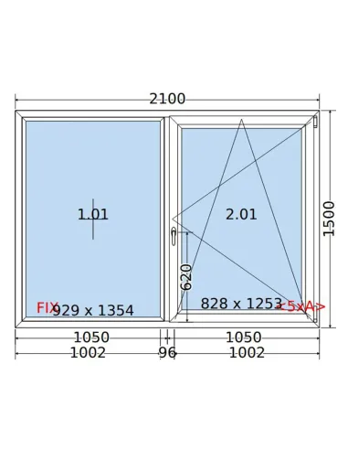 Okno PCV 210 x 150 cm FIX-Rozwierno-Uchylne Trzyszybowe Salamander BluEvolution 82