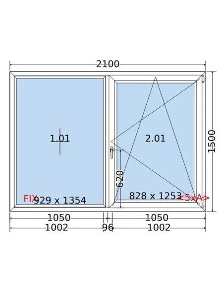Okno PCV 210 x 150 cm FIX-Rozwierno-Uchylne Trzyszybowe Salamander BluEvolution 82