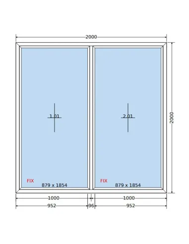 Okno PCV 200 x 200 cm FIX-FIX (Stałe) Trzyszybowe Salamander BluEvolution 82