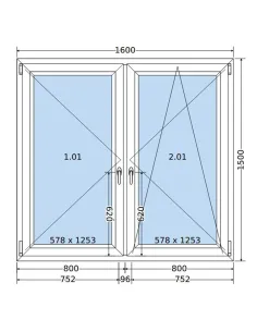 Okno PCV 160 x 150 cm Rozwierne-Rozwierno-Uchylne Trzyszybowe Salamander BluEvolution 82 2