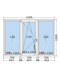 Okno PCV 210 x 150 cm FIX-Rozwierno-Uchylne-FIX Trzyszybowe Salamander BluEvolution 82 2