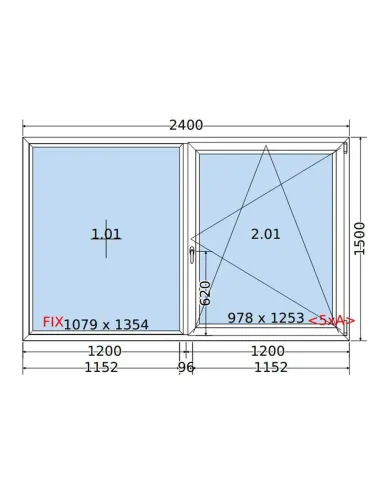 Okno PCV 240 x 150 cm FIX-Rozwierno-Uchylne Trzyszybowe Salamander BluEvolution 82