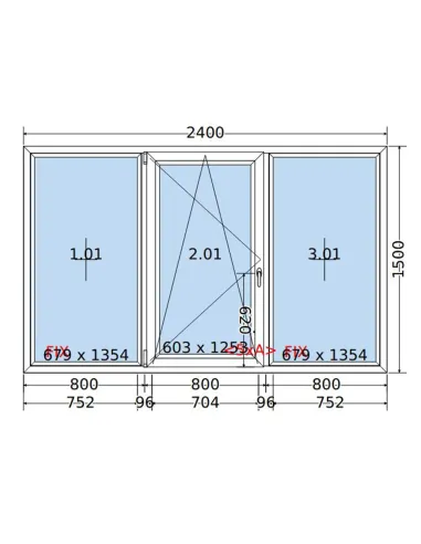 Okno PCV 240 x 150 cm FIX-Rozwierno-Uchylne-FIX Trzyszybowe Salamander BluEvolution 82
